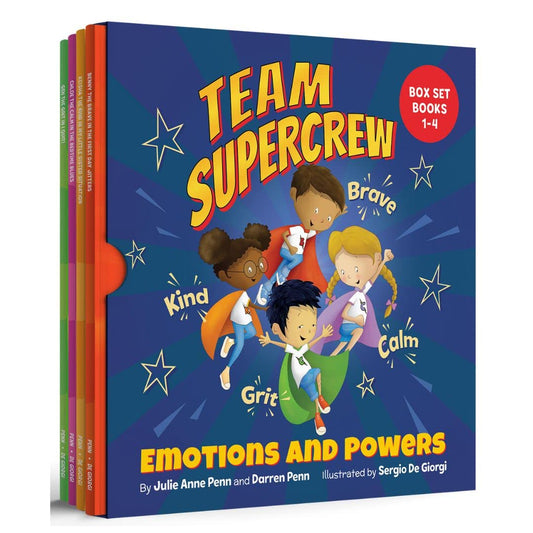 Team Supercrew - Emotions and Powers - 4 Book Box Set (books 1-4): Help kids through big emotions (anger, fear, frustration, sadness). Discover the power to be brave, be kind, be calm, and have grit!