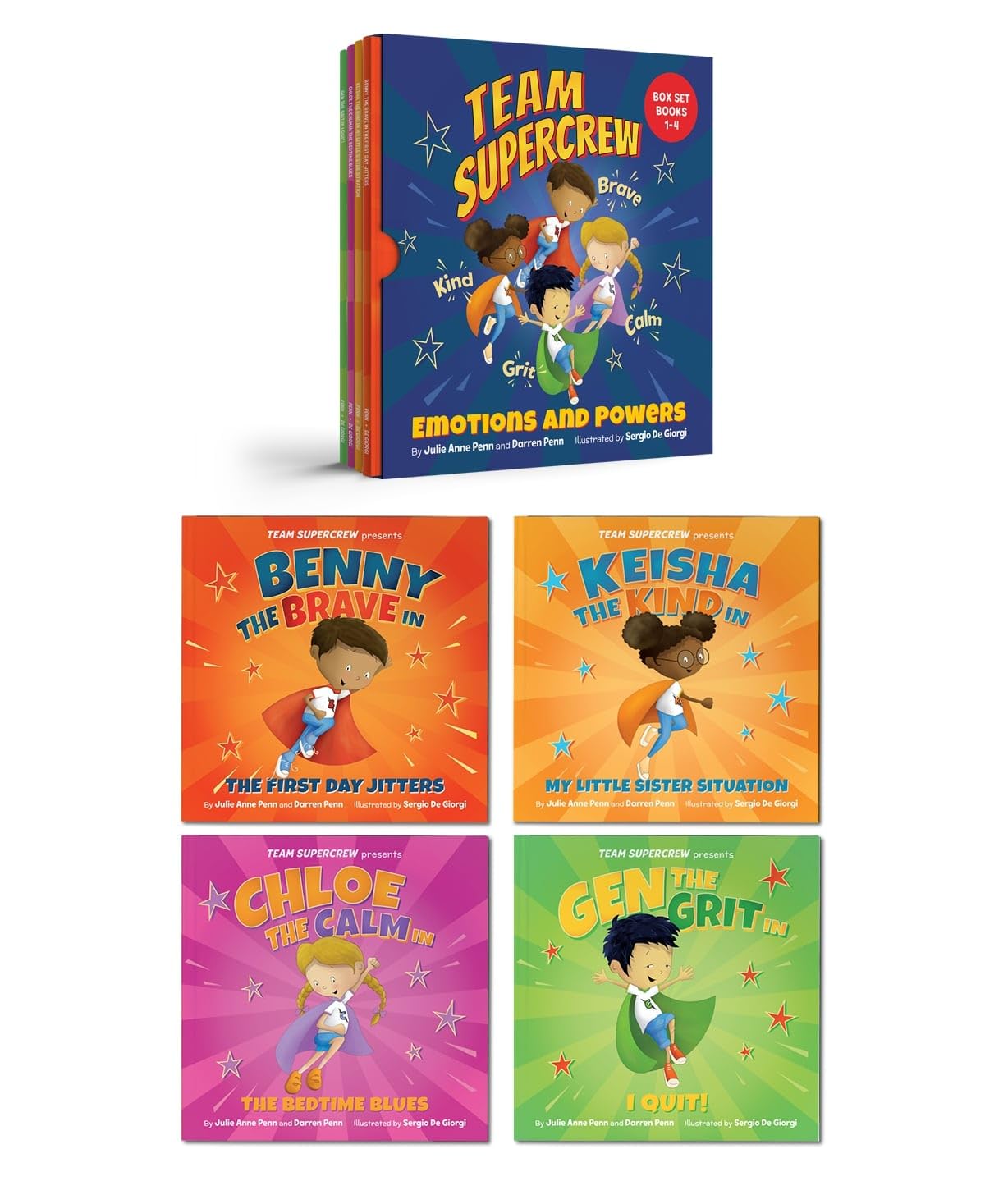 Team Supercrew - Emotions and Powers - 4 Book Box Set (books 1-4): Help kids through big emotions (anger, fear, frustration, sadness). Discover the power to be brave, be kind, be calm, and have grit!